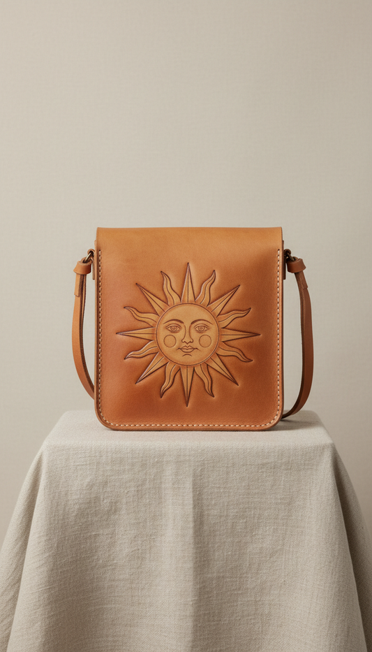 Sun-Motif Leather Crossbody Bag
