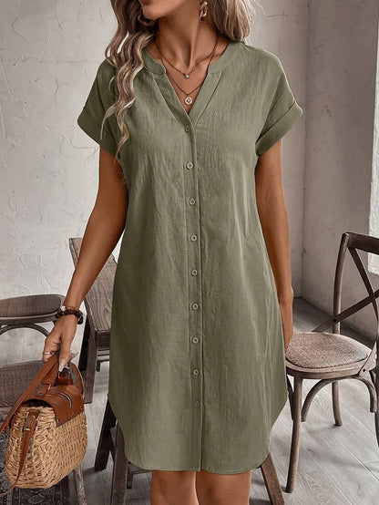 Army green button down dress