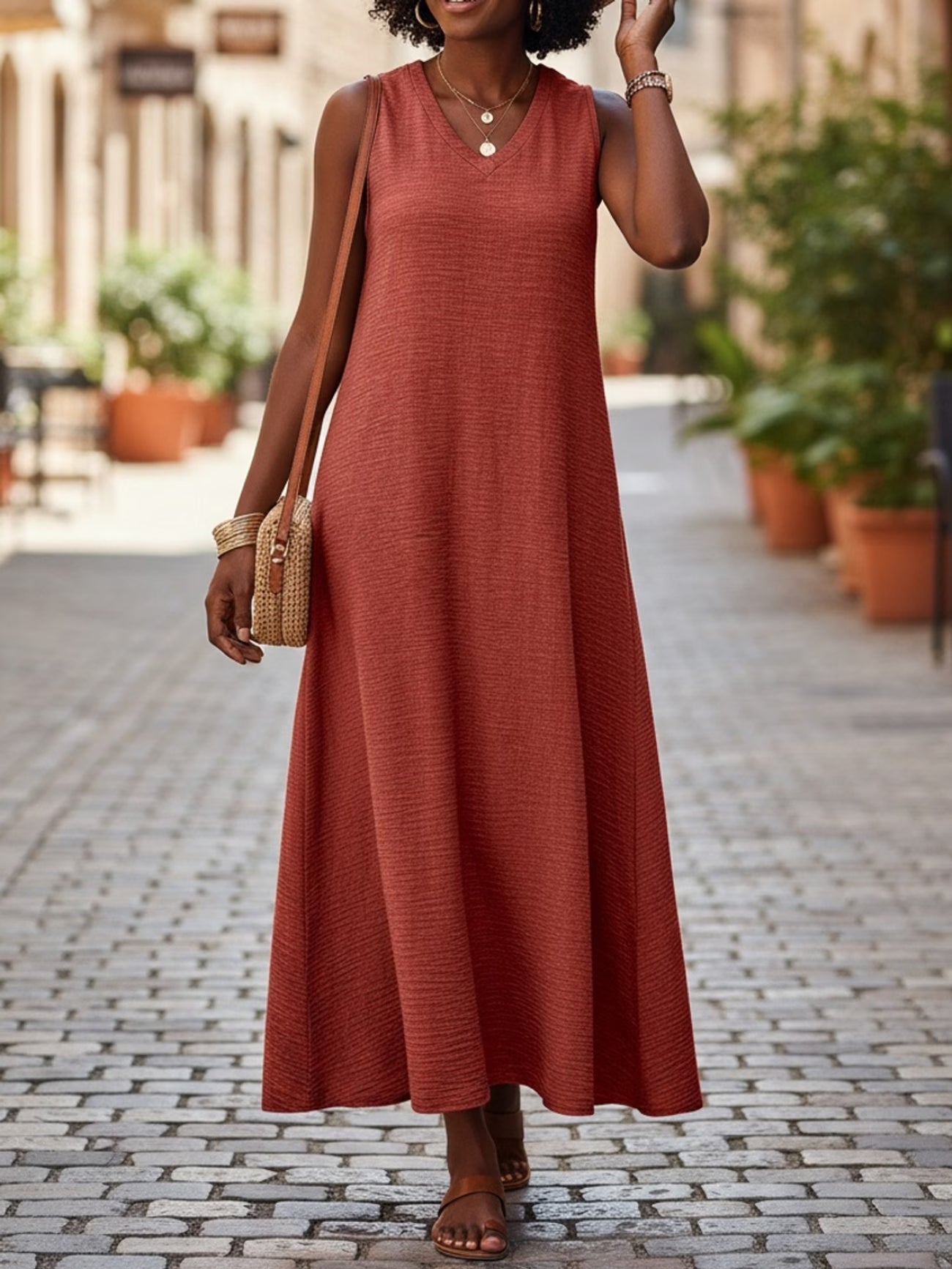 Sleeveless red dress